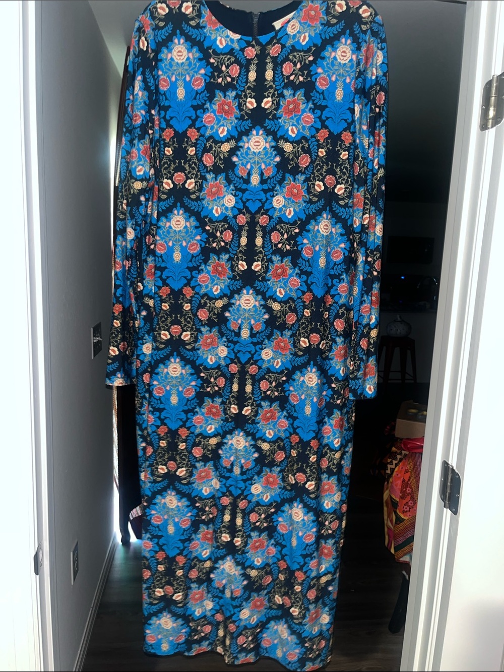 Farm Rio Blue Arabesque Floral Jersey Midi Dress